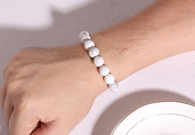 Natural Stone Beads Black Lava Rock Stone White Stretch Charm Strand Bracelet - AccessoryOrbit