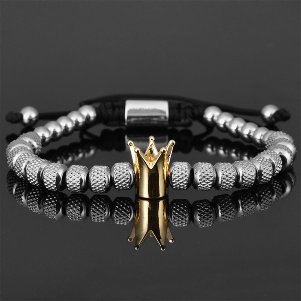 Original Design Crown 3-Piece Men's and Women's Bead Stainless Steel Handmade Bracelet - AccessoryOrbit