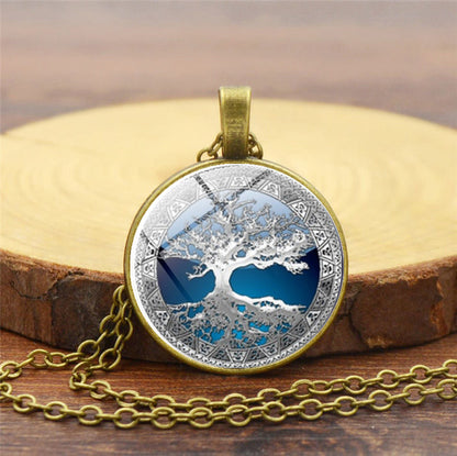 Celtic Tree Time Gemstone Necklace Pendant - AccessoryOrbit
