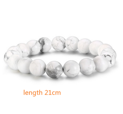 Natural Stone Beads Black Lava Rock Stone White Stretch Charm Strand Bracelet - AccessoryOrbit