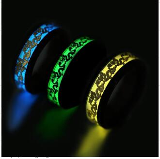 Chinese national dragon pattern blue ring fluorescent ring male - AccessoryOrbit