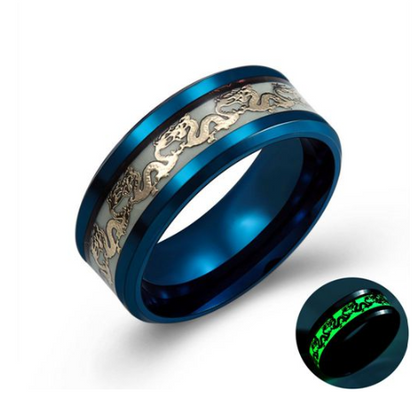 Chinese national dragon pattern blue ring fluorescent ring male - AccessoryOrbit