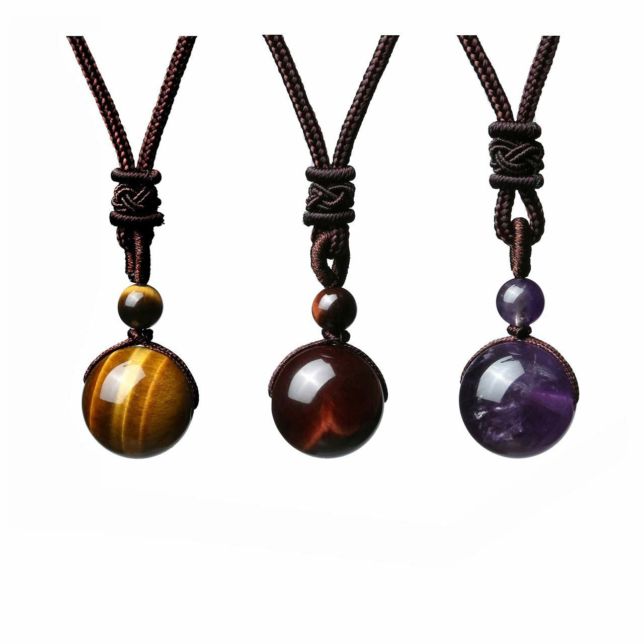 Fashion 16mm Natural Obsidian Pendant Amethyst Necklace For Men And Women - AccessoryOrbit