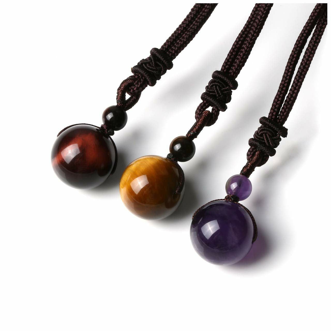 Fashion 16mm Natural Obsidian Pendant Amethyst Necklace For Men And Women - AccessoryOrbit