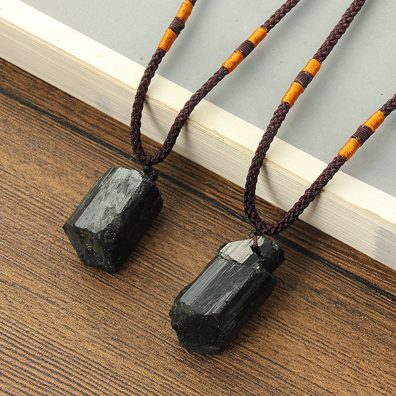 Natural Black Stone Pendant Necklace - AccessoryOrbit