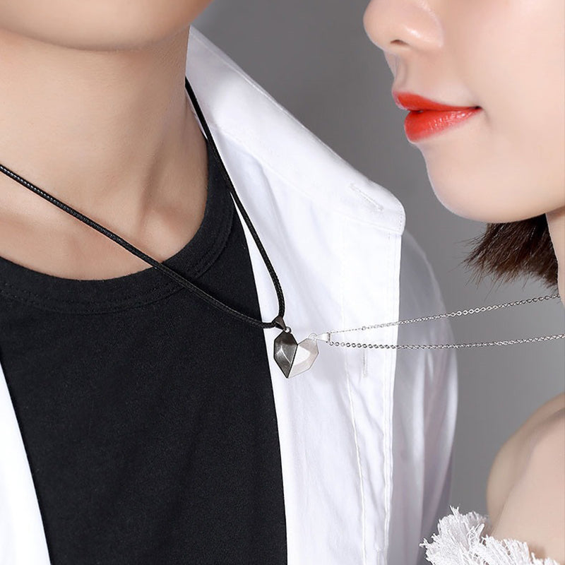 Minimalist Lovers Matching Friendship Heart Pendant Couple Magnetic Distance Faceted Heart Pendant Necklace Couple Jewelry - AccessoryOrbit